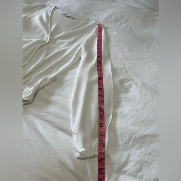 Lovers and Friends Revolve Long Sleeve White Bodysuit Small Surplice Wrap - Picture 3 of 9